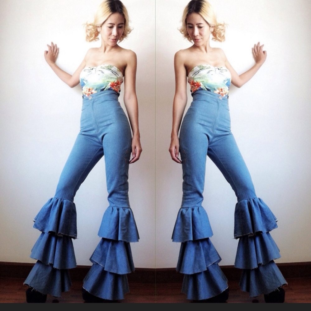 Tiered Dark Wash Bellbottoms